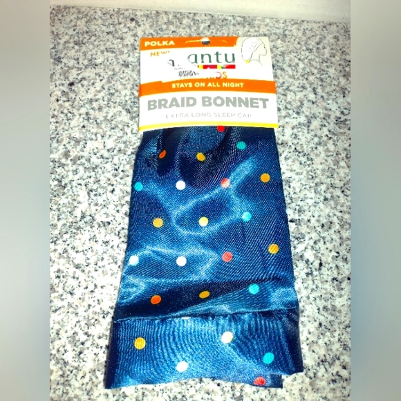 Cantu Braid Bonnet For Kids. Polka, Blue with Colored Dots. By PDC Brands. - Picture 1 of 4